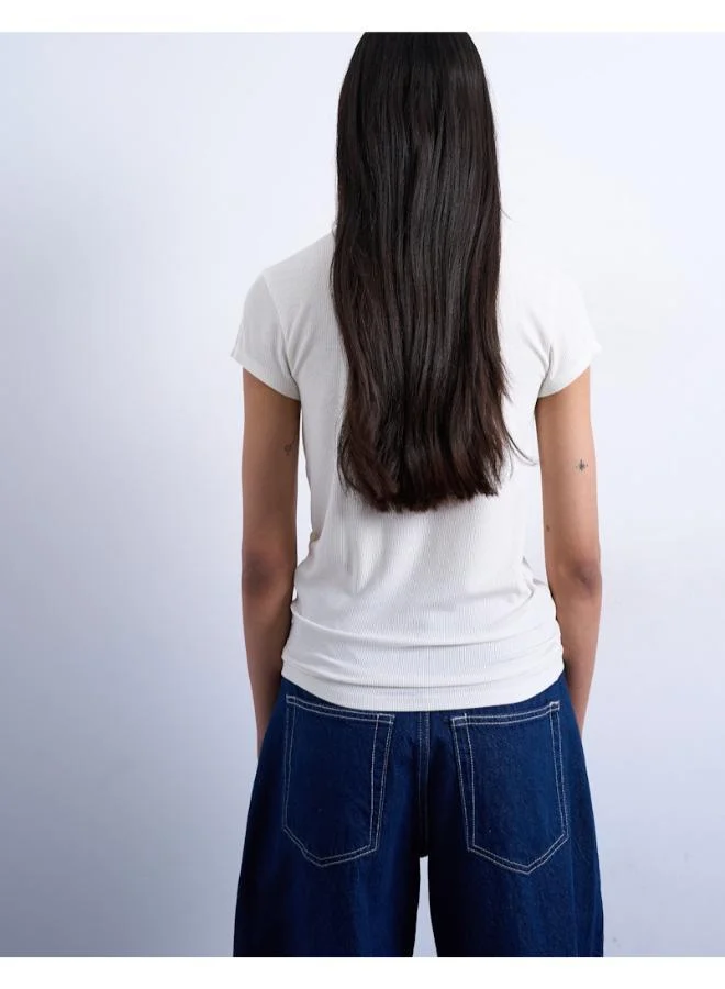 TOPSHOP Casual Short Sleeve Ribbed T-Shirt