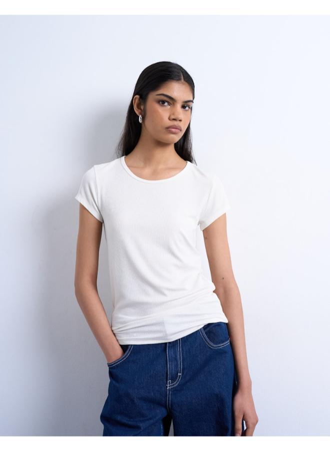 TOPSHOP Casual Short Sleeve Ribbed T-Shirt - Image 1