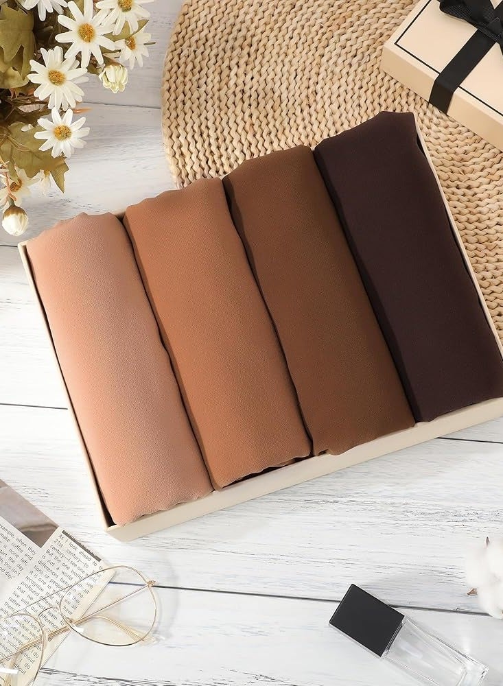 pack of 4 Elegant Chiffon Hijab for Women – 28 x 72 inches – Lightweight & Breathable – Light Beige, Camel Brown, Medium Brown, Chocolate Brown – Premium Soft Scarf - Image 2