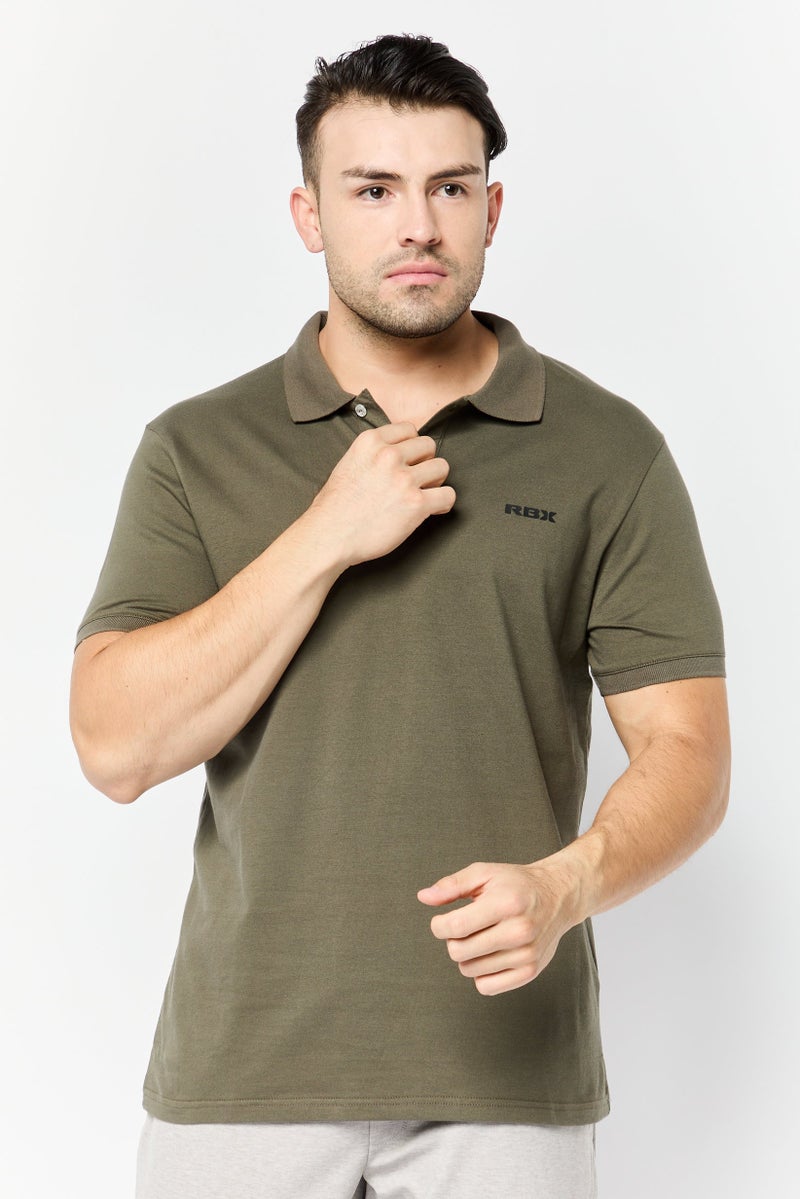 RBX Men Sportswear Fit Short Sleeves Outdoor Polo Shirt, Olive - Image 1