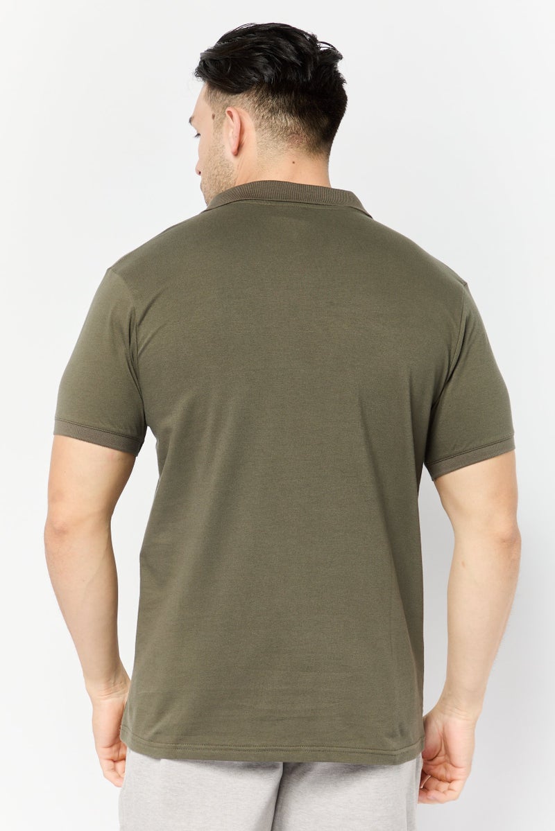 RBX Men Sportswear Fit Short Sleeves Outdoor Polo Shirt, Olive - Image 2
