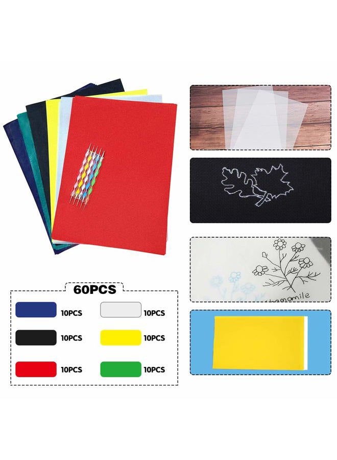 Oubaka 60 Sheets Carbon Transfer Paper,Tracing Paper Carbon Graphite Copy Paper with 5 Pieces Embossing Styluses Stylus Dotting Tools for Wood,Paper,Canvas and Other Art Surfaces 8.3 x 11.7 inches(6 Colors) - Image 3