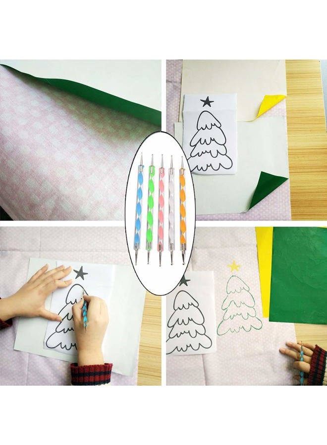 Oubaka 60 Sheets Carbon Transfer Paper,Tracing Paper Carbon Graphite Copy Paper with 5 Pieces Embossing Styluses Stylus Dotting Tools for Wood,Paper,Canvas and Other Art Surfaces 8.3 x 11.7 inches(6 Colors) - Image 5