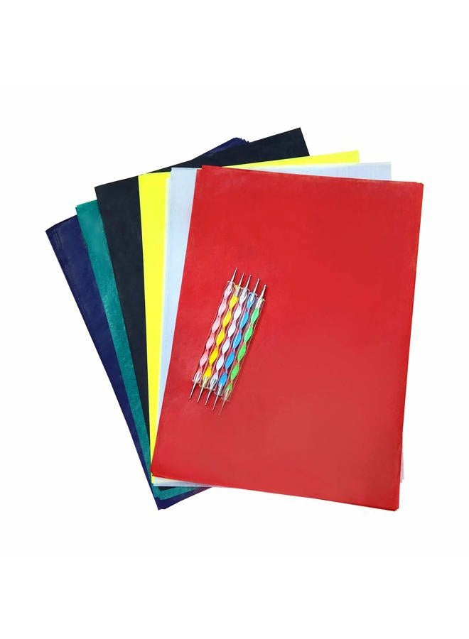 Oubaka 60 Sheets Carbon Transfer Paper,Tracing Paper Carbon Graphite Copy Paper with 5 Pieces Embossing Styluses Stylus Dotting Tools for Wood,Paper,Canvas and Other Art Surfaces 8.3 x 11.7 inches(6 Colors) - Image 1