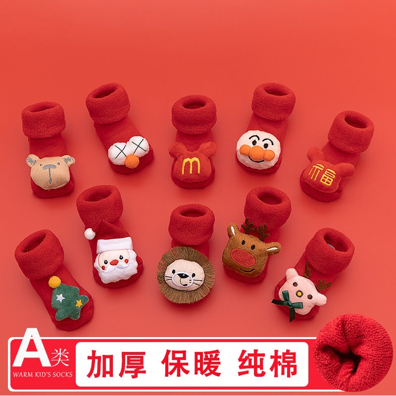 Newborn Baby Baby Terry Socks Thick Non-Slip Christmas Socks Toddler Red Floor Socks - Image 2
