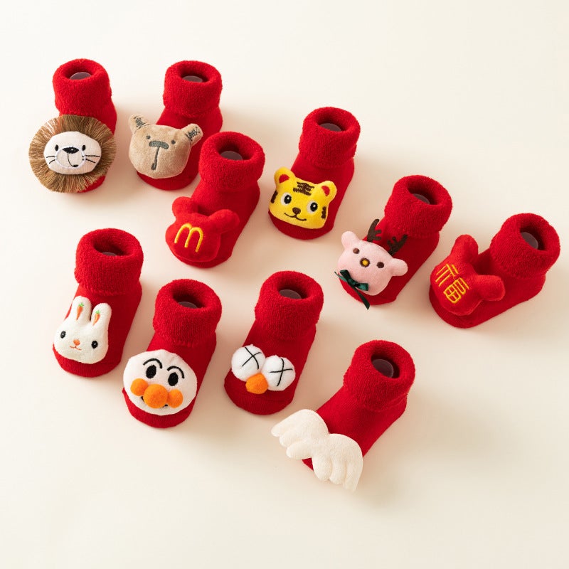 Newborn Baby Baby Terry Socks Thick Non-Slip Christmas Socks Toddler Red Floor Socks - Image 3