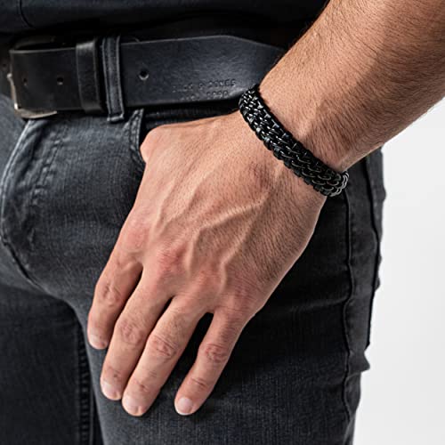 SERASAR 8″ Black Leather Bracelets for Men Mens Cowhide Gift Box Braided Bracelet Stainless Steel Jewelry Wrist Band Cuff Wrap Rope Bangle Dad Man Pulseras para Hombres Cuero Regalo - Image 3