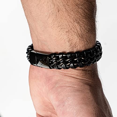 SERASAR 8″ Black Leather Bracelets for Men Mens Cowhide Gift Box Braided Bracelet Stainless Steel Jewelry Wrist Band Cuff Wrap Rope Bangle Dad Man Pulseras para Hombres Cuero Regalo - Image 5