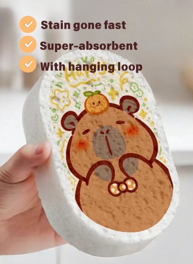 Family Cartoon Compressed Sponge 5 Pack (18x8x2cm) - Wood Pulp Scrubber Expands 10X, Grease-Proof & Non-Scratch for Arab Kitchens - Image 4