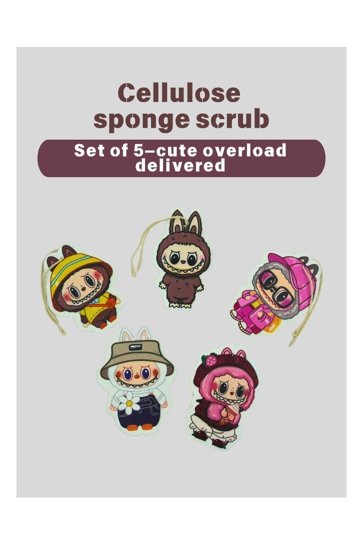 Family Cartoon Compressed Sponge 5 Pack (18x8x2cm) - Wood Pulp Scrubber Expands 10X, Grease-Proof & Non-Scratch for Arab Kitchens - Image 1