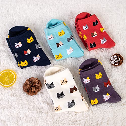 YSense جوارب نسائية لطيفة بتصميم كلب وقطط - 5 أزواج من الجوارب القطنية الكوميدية للفتاة - Image 4