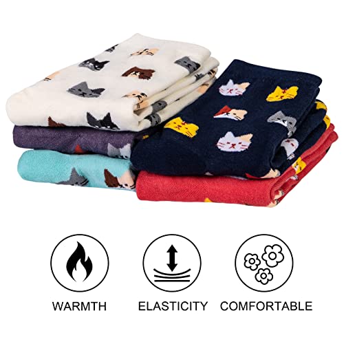 YSense جوارب نسائية لطيفة بتصميم كلب وقطط - 5 أزواج من الجوارب القطنية الكوميدية للفتاة - Image 5