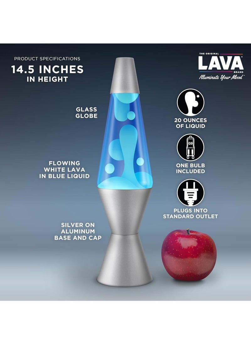 لافا مصباح لافا 2103، شمع أبيض، سائل أزرق، قاعدة وغطاء فضي، مصباح LAVA® الأصلي المتحرك مقاس 14.5 بوصة لإضاءة حالتك المزاجية  - Image 4