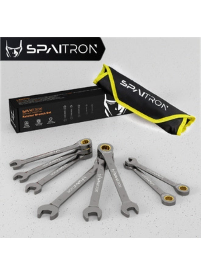 SPAITRON 8pcs Professional Ratcheting Wrench Set, Metric (8-19mm), 72-Teeth CR-V Steel Gear Spanner with Portable Organizer, Premium Black Anti-Rust Finish, Heavy Duty Mechanic Tool Kit for Car Repair & DIY - Image 1
