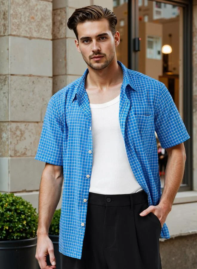 Lee Cooper Lee Cooper Regular Fit Checked Collared Shirt with Chest Pocket