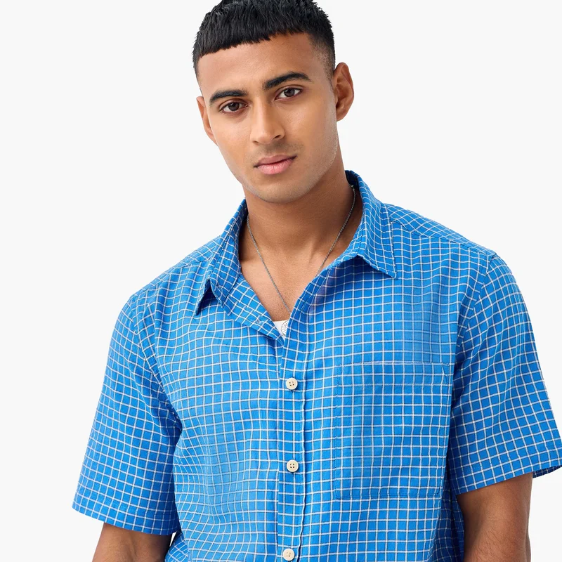 Lee Cooper Lee Cooper Regular Fit Checked Collared Shirt with Chest Pocket