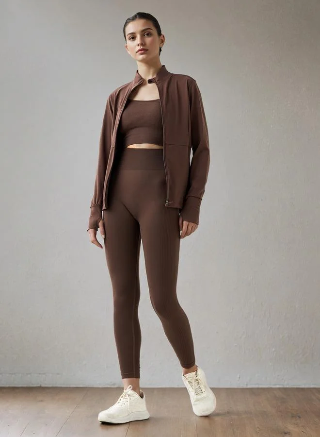 ADOT by Splash High Neck Zip Through Jacket with Thumbhole Detail