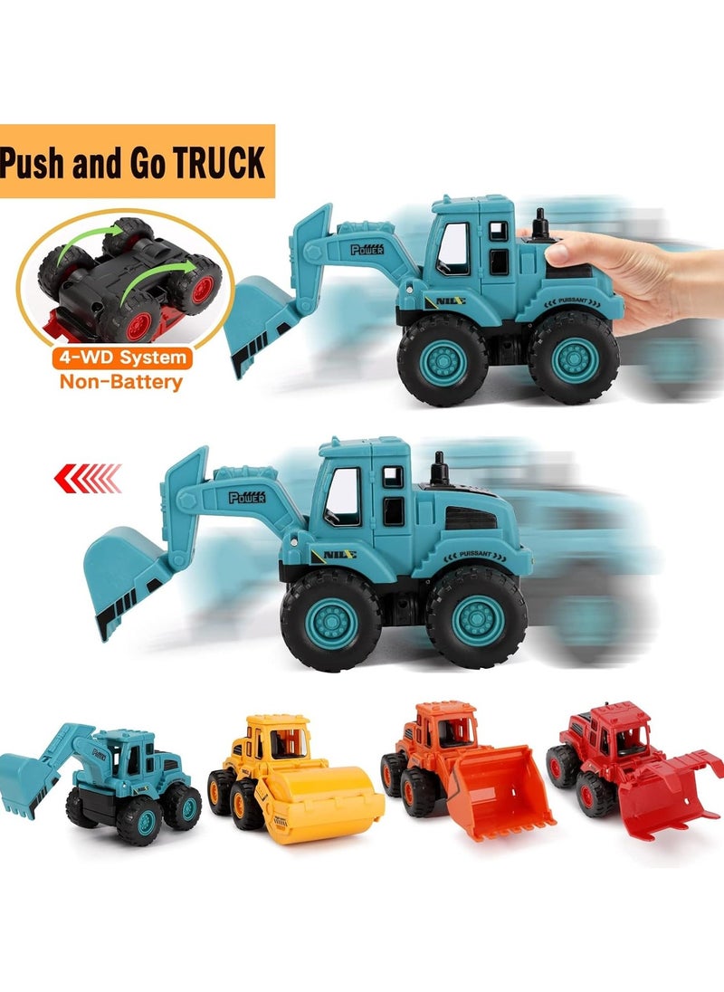 Construction Toys, Friction Powered Construction Truck Toys Vehicles, Push and Go Construction Sand Truck Toys, Outdoor Toys with Bulldozer Excavator Roller Truck Gift for 3-8 Year Old Boys(4Pcs)  - Image 2
