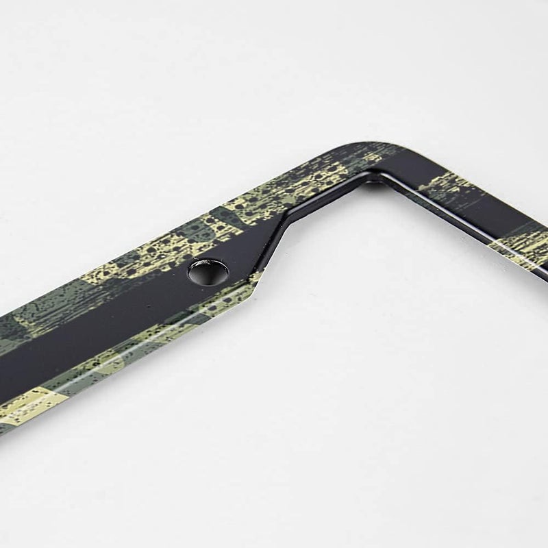 Beabes American Flag License Plate Frame Auto Tag Frames Green Camo License Plates Holder 2 Holes Stars Patriot Grunge Style Decorative Car Truck Motorcycle License Plates Cover Tag for Men Women - Image 3