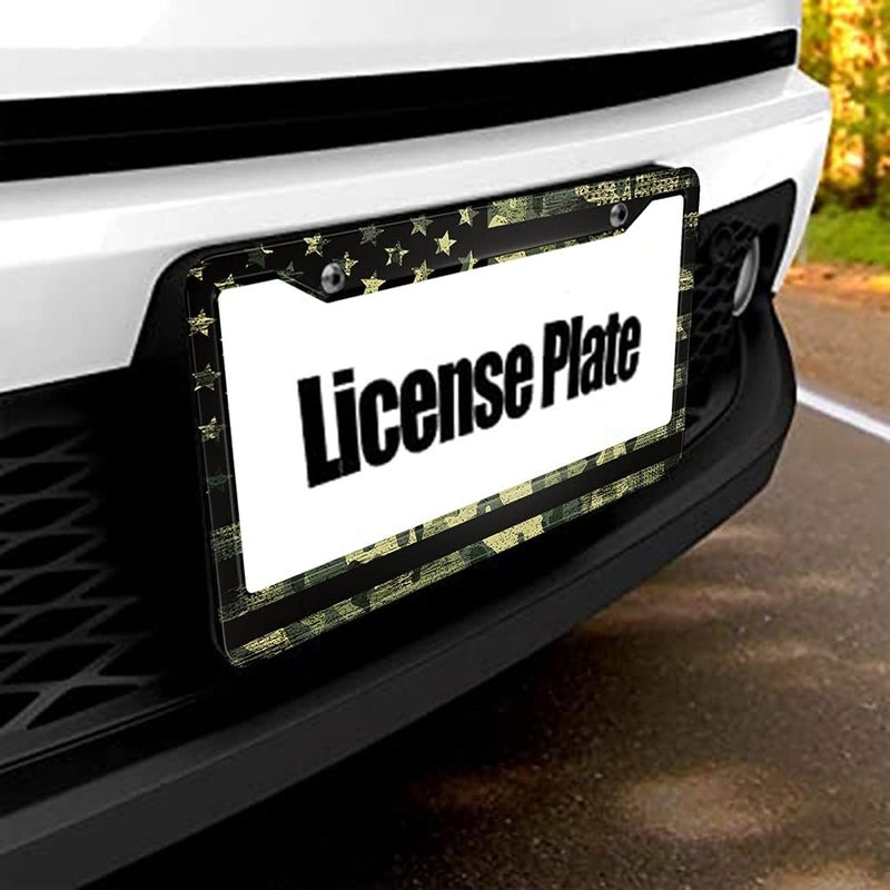 Beabes American Flag License Plate Frame Auto Tag Frames Green Camo License Plates Holder 2 Holes Stars Patriot Grunge Style Decorative Car Truck Motorcycle License Plates Cover Tag for Men Women - Image 5
