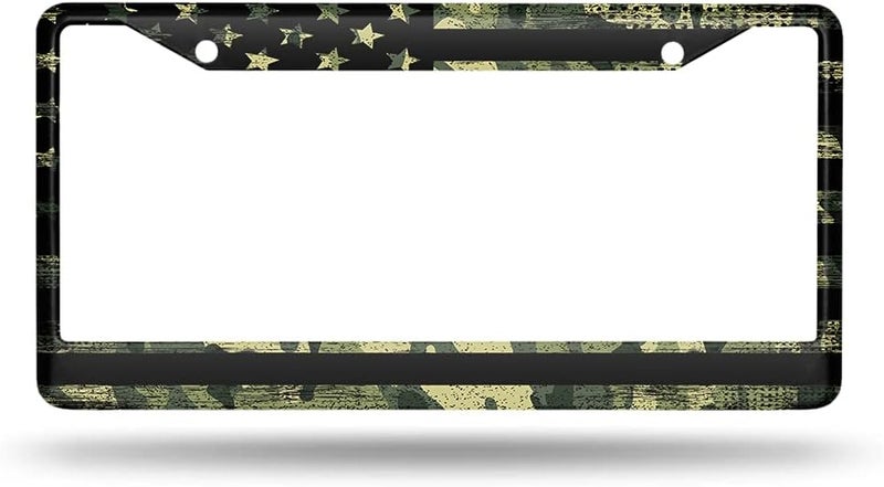Beabes American Flag License Plate Frame Auto Tag Frames Green Camo License Plates Holder 2 Holes Stars Patriot Grunge Style Decorative Car Truck Motorcycle License Plates Cover Tag for Men Women - Image 2