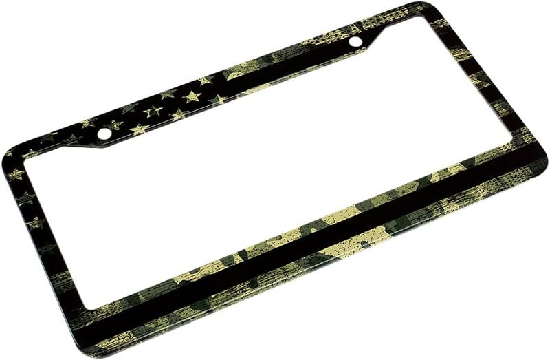 Beabes American Flag License Plate Frame Auto Tag Frames Green Camo License Plates Holder 2 Holes Stars Patriot Grunge Style Decorative Car Truck Motorcycle License Plates Cover Tag for Men Women - Image 4
