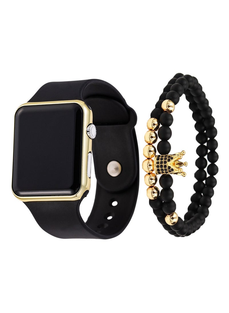 Unisex fashion trend casual personality square LED electronic watch versatile electronic watch with crown bracelet