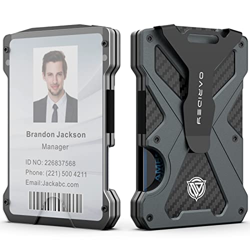 Oaridey Minimalist Wallet for Men- Slim Aluminum Metal Money Clip Wallet with Clear ID Card Holder, Carbon Fiber Wallet, RFID Blocking,Holds up 15 Cards with Cash Clip,Ultra-Thin Tactical Wallet - Dark Grey - Image 1