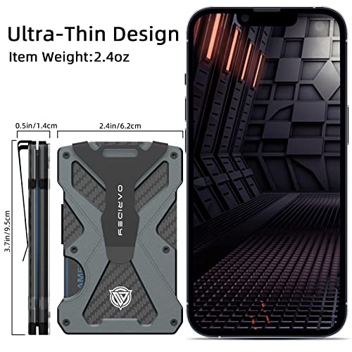Oaridey Minimalist Wallet for Men- Slim Aluminum Metal Money Clip Wallet with Clear ID Card Holder, Carbon Fiber Wallet, RFID Blocking,Holds up 15 Cards with Cash Clip,Ultra-Thin Tactical Wallet - Dark Grey - Image 3