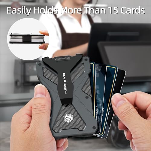 Oaridey Minimalist Wallet for Men- Slim Aluminum Metal Money Clip Wallet with Clear ID Card Holder, Carbon Fiber Wallet, RFID Blocking,Holds up 15 Cards with Cash Clip,Ultra-Thin Tactical Wallet - Dark Grey - Image 5