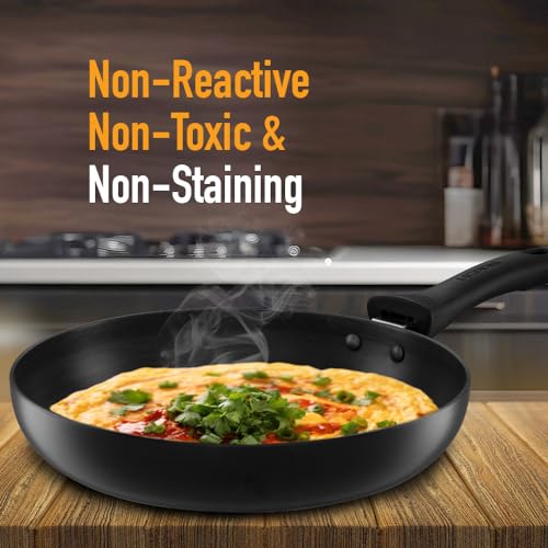 KENT Hard Anodised Frying Pan 22 CM | 1.4L | Non-Reactive, Toxic & Staining Food Grade Surface | 3.25mm Thick Base for Uniform Heating | Cool Touch Bakelite Handle | Induction Friendly, Black - Image 5