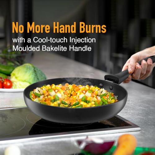 KENT Hard Anodised Frying Pan 22 CM | 1.4L | Non-Reactive, Toxic & Staining Food Grade Surface | 3.25mm Thick Base for Uniform Heating | Cool Touch Bakelite Handle | Induction Friendly, Black - Image 3