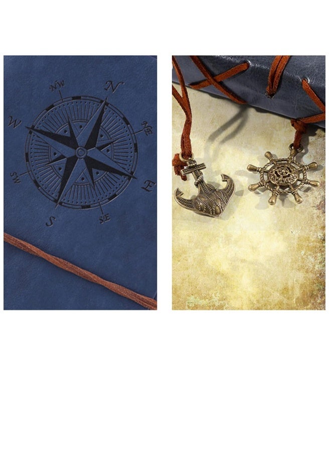 Vintage A6 Travel Notebook, Soft PU Leather Cover, Refillable Blank Pages, Retro Pendant Stationery Gift, 80 Pages (Deep Blue) - Image 5