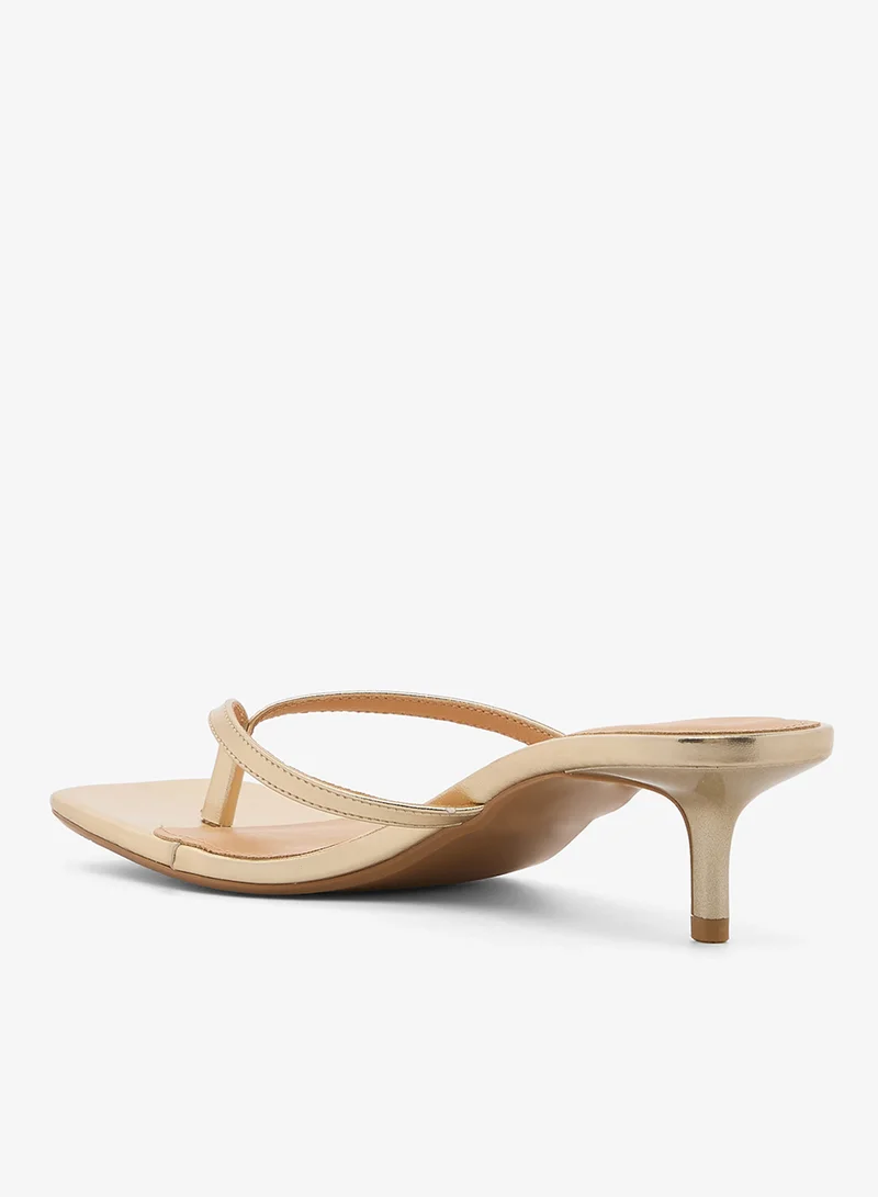 Truffle Gold pu Kitten Heel Thong Sandals Gold for Women | Best Price UAE