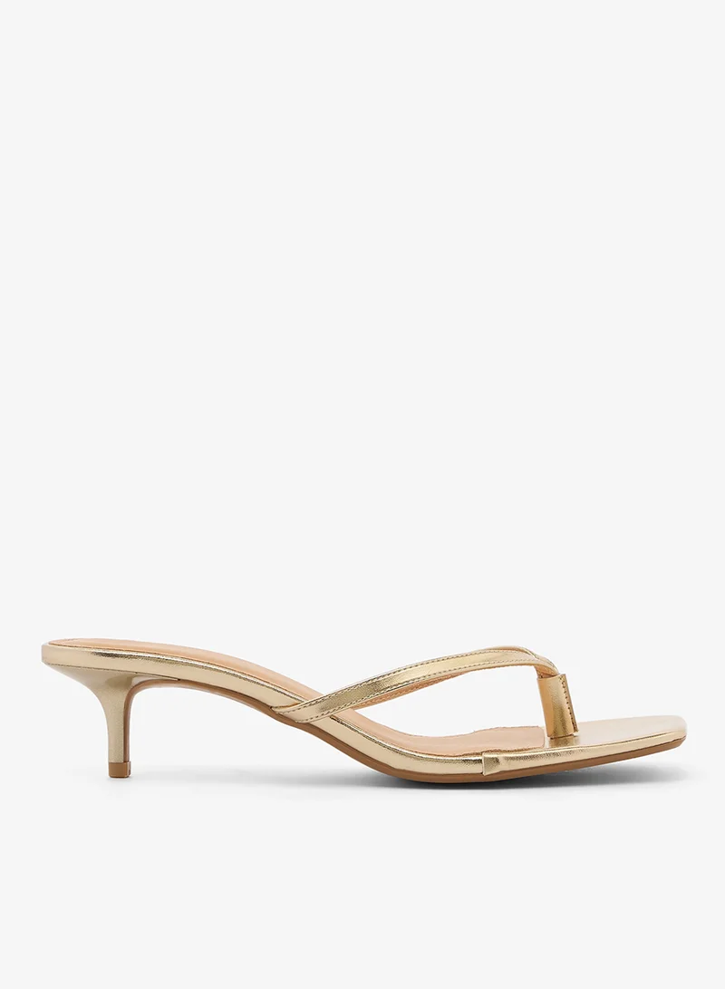 Kitten Heel Thong Sandals Gold