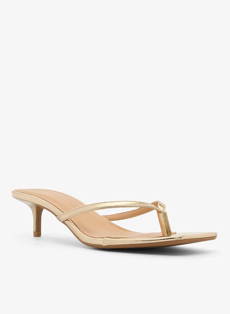 Truffle Gold pu Kitten Heel Thong Sandals Gold for Women | Best Price UAE