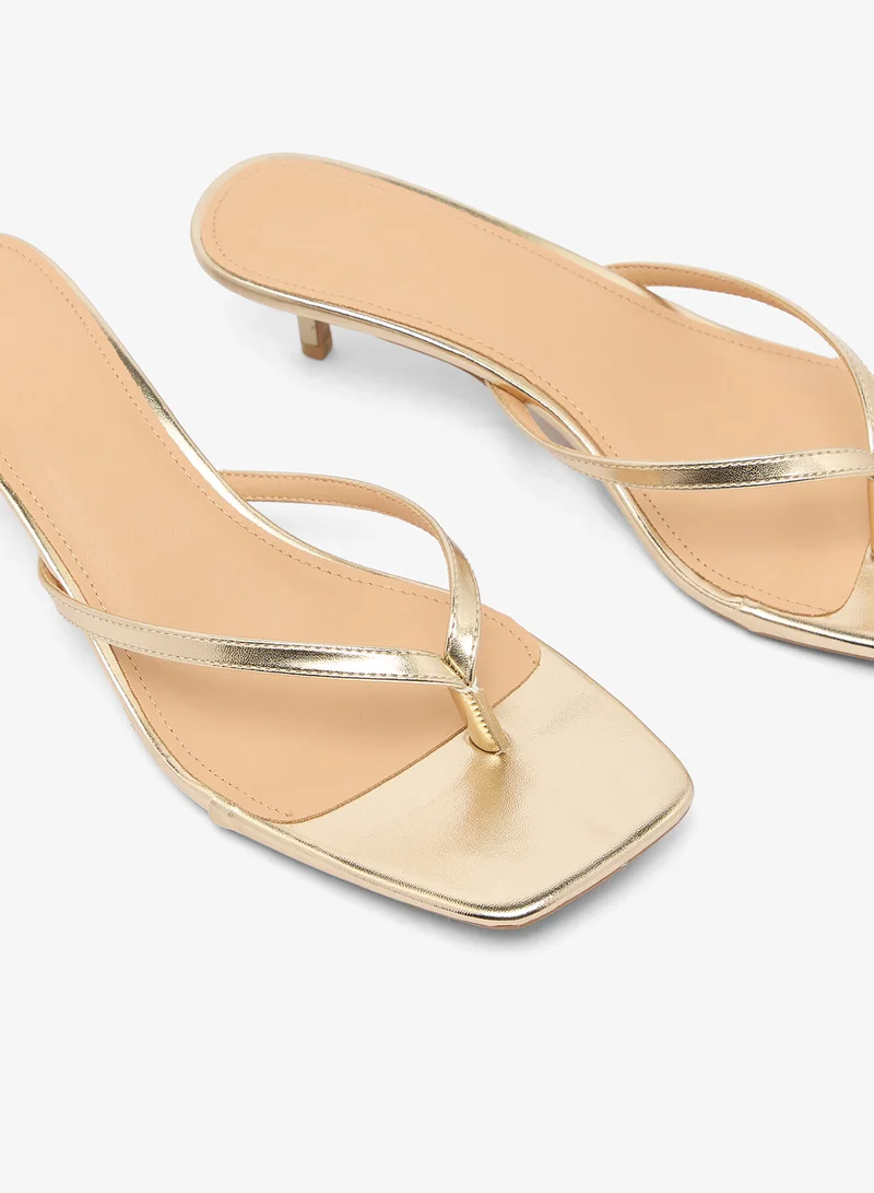 Truffle Gold pu Kitten Heel Thong Sandals Gold for Women | Best Price UAE