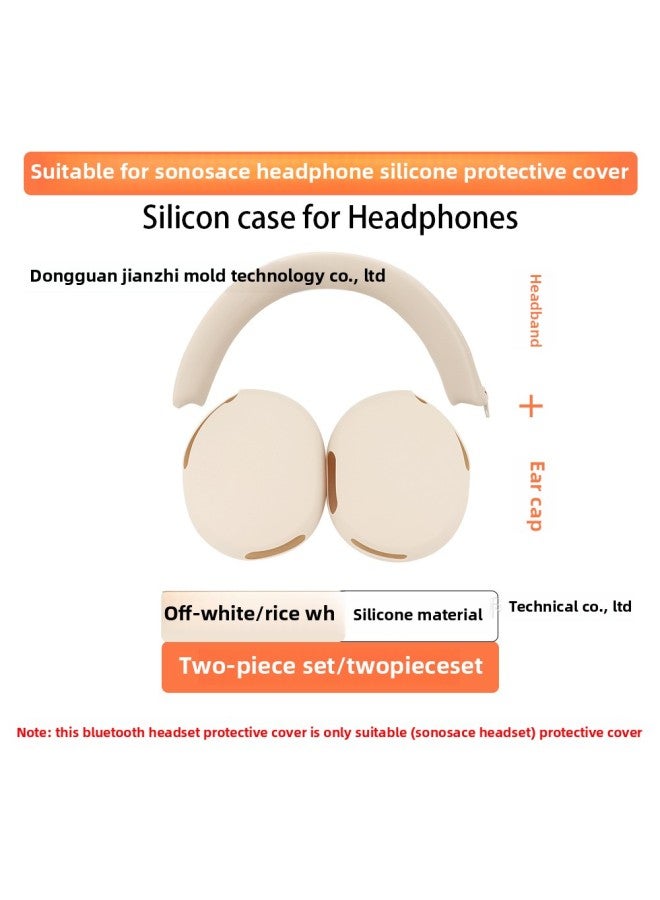 Suitable For Sonos Ace Headset Protective Cover Silicon Soft Rubber Head Beam Ear Cap Shell Cover Ear Cap Cover-Color:Off-white Two-piece Set (ear Caps + Headband)-Model:Sonos Ace Head-mounted - Image 1