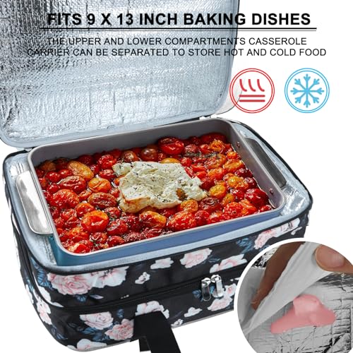 esouler Double Insulated Casserole Carrier Bag Hot & Cold Food Carrier Bag Lasagna Holder Lunch Bag for Picnics, Parties, Travel, Fits 9 x 13 Inches Casserole Dish-Flower - Image 4