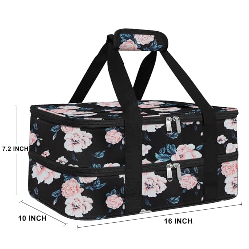 esouler Double Insulated Casserole Carrier Bag Hot & Cold Food Carrier Bag Lasagna Holder Lunch Bag for Picnics, Parties, Travel, Fits 9 x 13 Inches Casserole Dish-Flower - Image 2