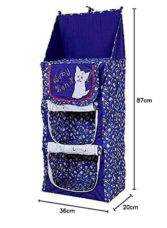 Kuber Industries Lining Horse Design Cotton Three Cabinet Hanging Baby Almirah, Kids Wardrobe, Cloth Organizer, Folding Almirah, Toy Box (Blue) - CTKTC31001