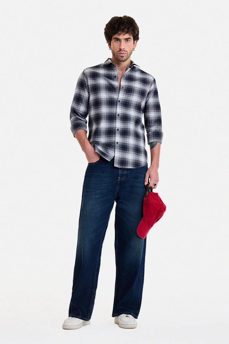 SNITCH Dark Blue Solid Wide Leg Streetwear Jeans