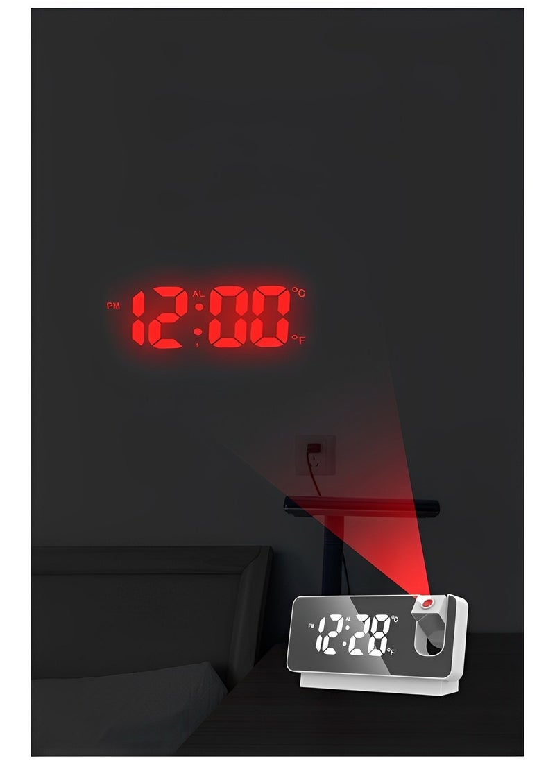 REOCLE - Projector Clock Bedroom on Ceiling Projection Alarm Clock with LED Large Display & USB Charge Loud Electric Alarm Clock for Kids Adults Elders - Image 1