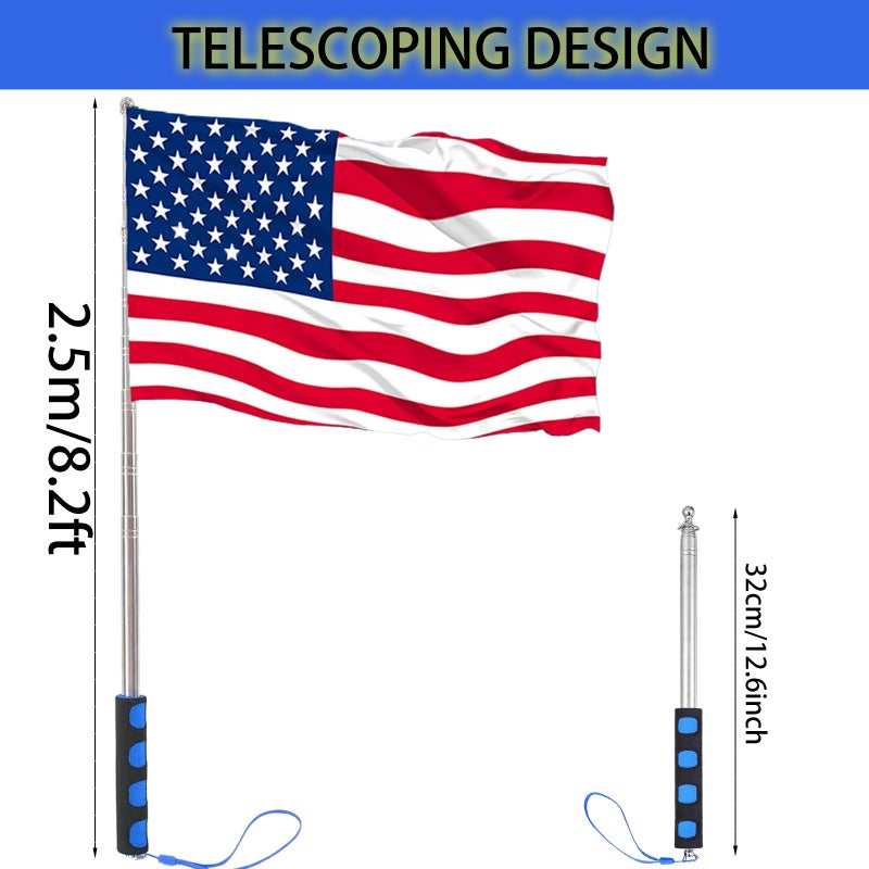 Difuento 8.2ft Tour Guide Flag Pole Telescoping Handheld Flagpoles Stainless Steel Extendable Portable Flag Pole with Clips for Tour Guide Teaching Point Horse Training Totem Pole Festival Parade - Image 2