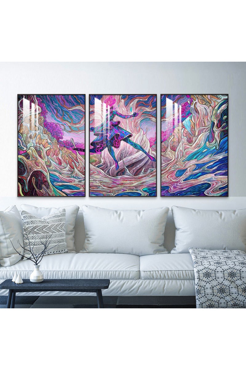 Marktna Three wooden wall painting with a frame and a clear acrylic layer - Image 1