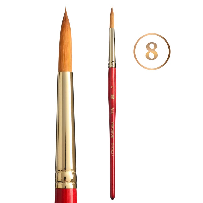 Princeton Heritage Round Brush, Synthetic, Short Handle, Size 8, 1 Count - Image 1