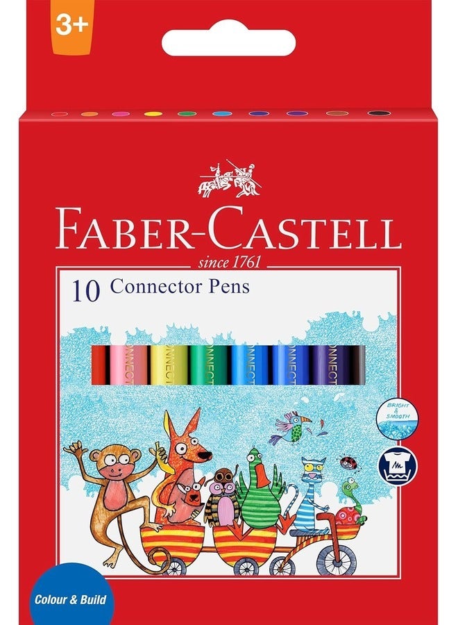 Faber-Castell Connector Fibre-Tip Colouring Pens with Connectable Caps Multicolour 10-Piece