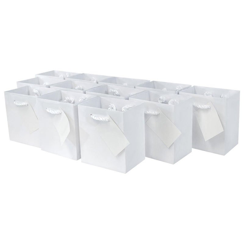 OccasionALL White Gift Bags with Handles Mini Holiday Bags Shopping Birthdays Weddings Bachelorette Party Favors Bulk 4x275x45 12 Pack