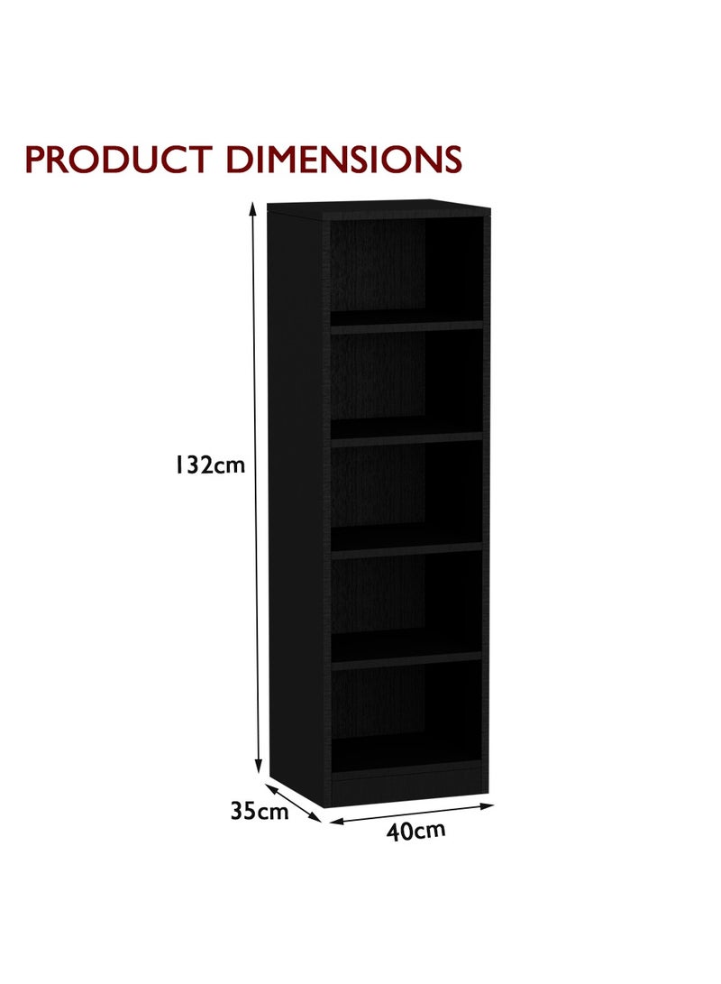 Mahmayi Mahmayi Wooden Storage Display Shelves 5-Tier Freestanding, Top Shelf for Decoration Ideal for Storing and Displaying your possessions - Black - Image 2