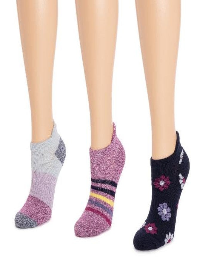 MUK LUKS Women's 3 Pack Nylon Compression Ankle Socks, Navy/Berry, OS - Image 2